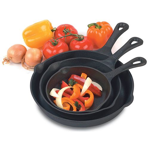 Set of 3 Pre-seasoned Cast Iron BBQ Skillet Pans